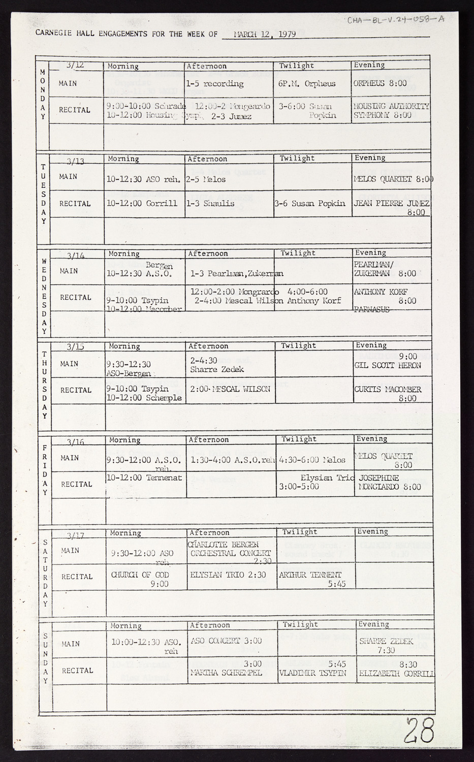 Carnegie Hall Booking Ledger, volume 24, page 58a