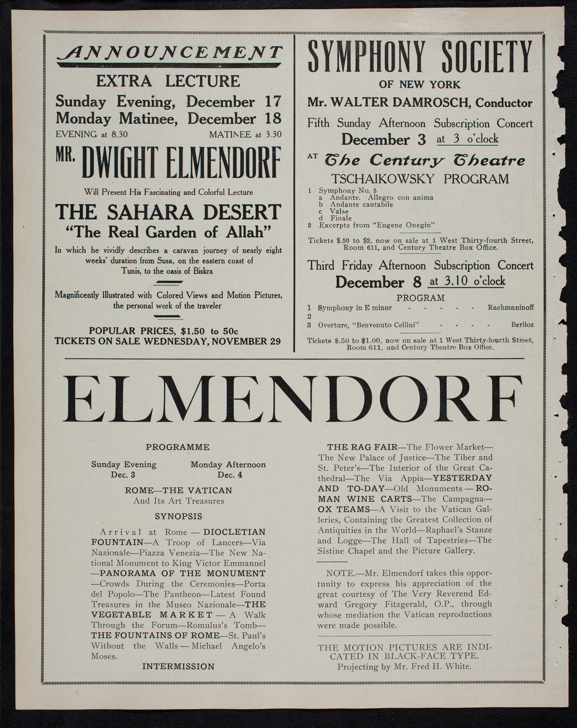 Elmendorf Lecture: Florence and Venice, November 26, 1911, program page 10