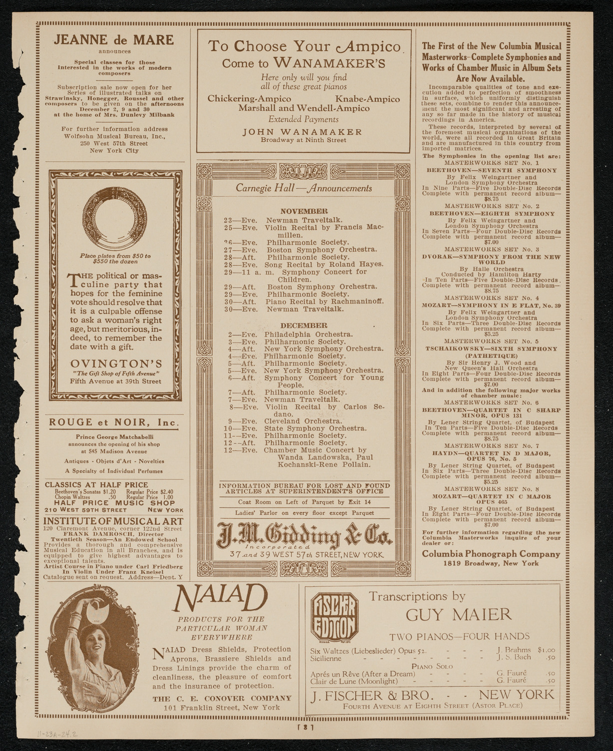 New York Philharmonic, November 23, 1924, program page 3