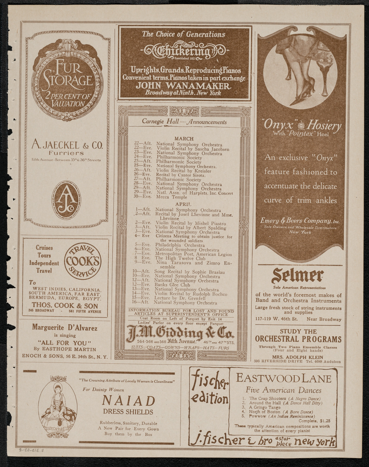 National Symphony Orchestra, March 20, 1921, program page 3