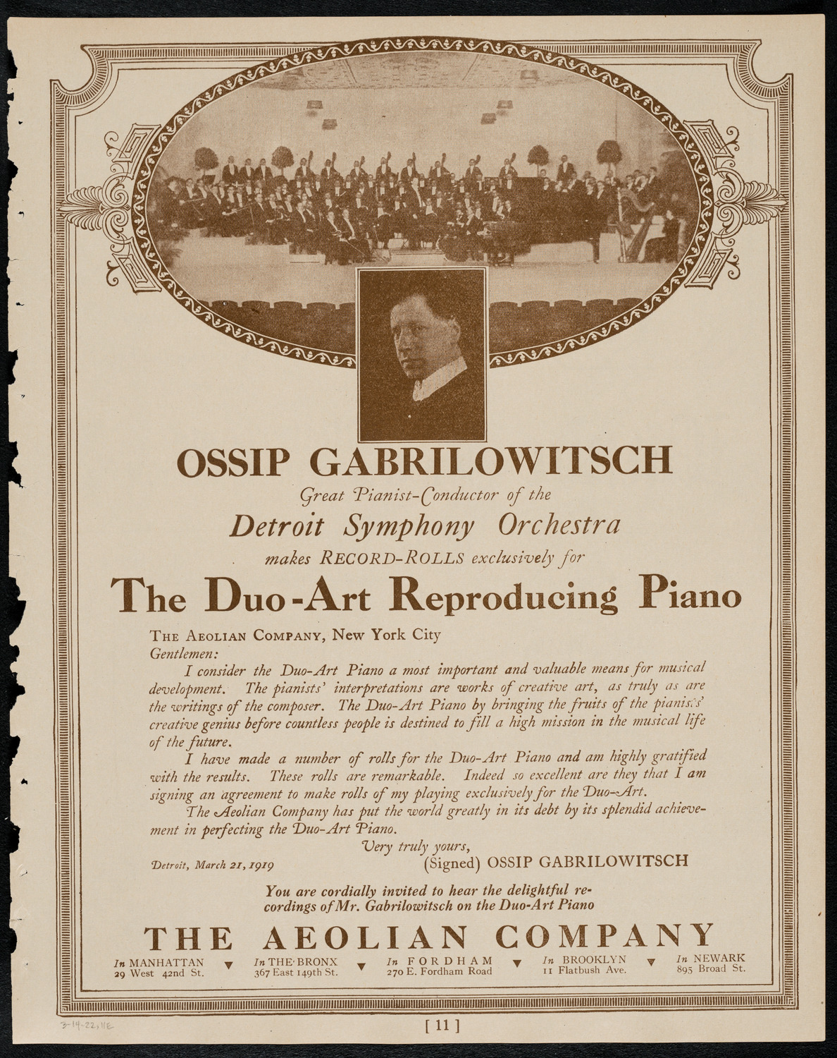 Philadelphia Orchestra, March 14, 1922, program page 11