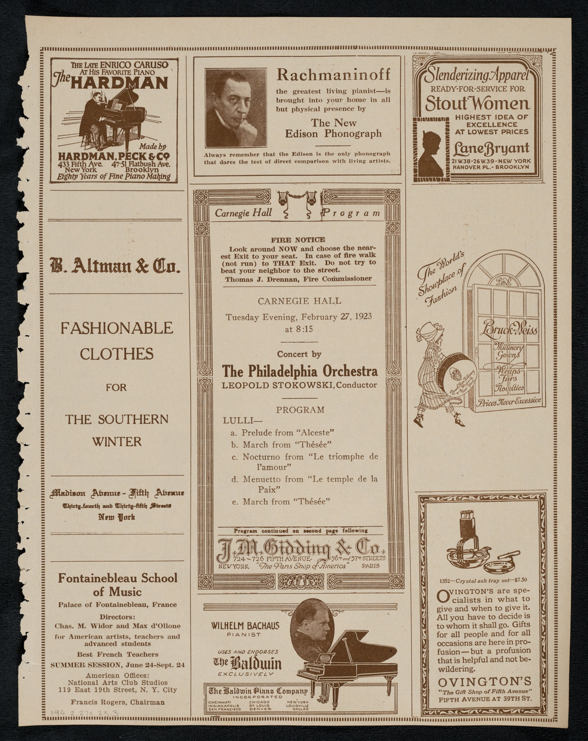 Philadelphia Orchestra, February 27, 1923, program page 5
