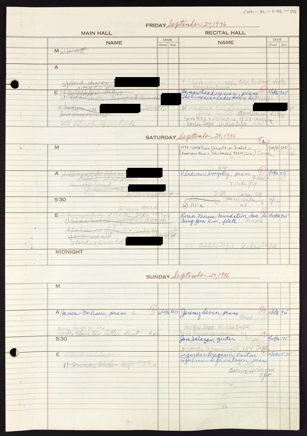 Carnegie Hall Booking Ledger, volume 42, page 11