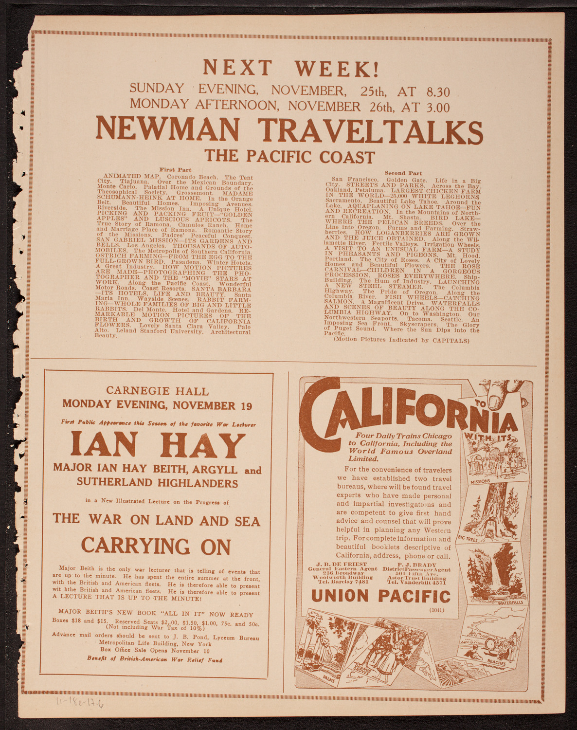 Newman Traveltalks: Our National Parks, November 18, 1917, program page 11