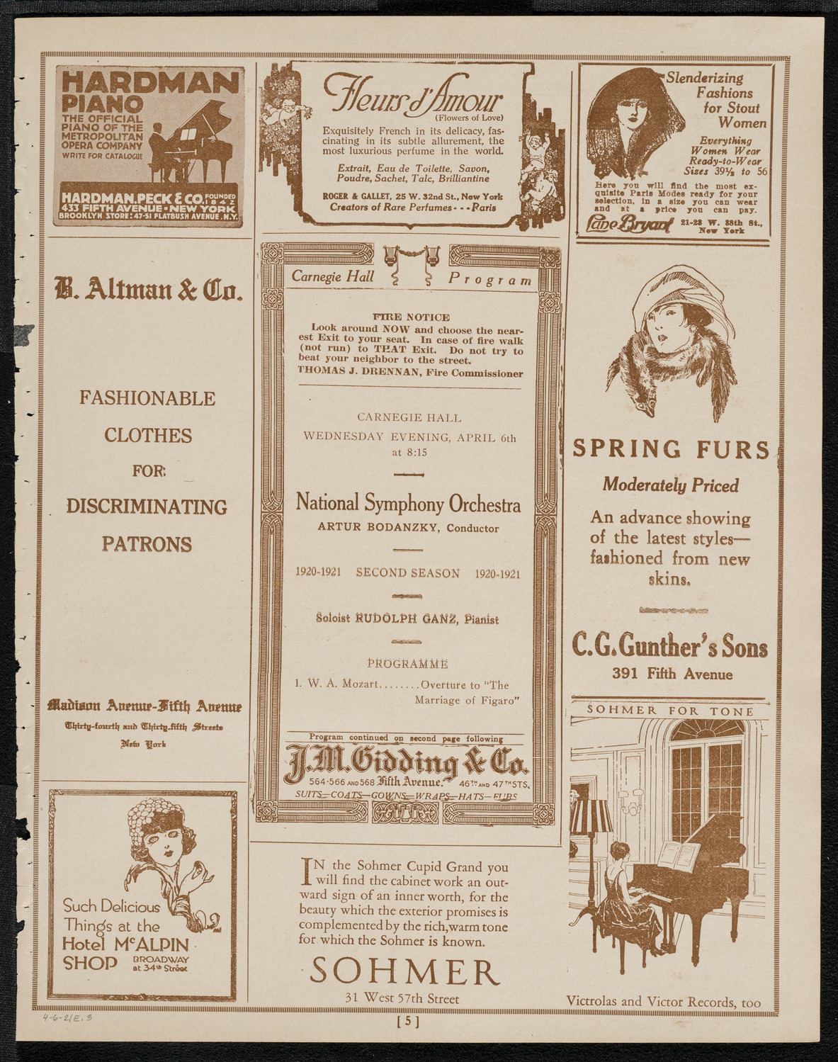 National Symphony Orchestra, April 6, 1921, program page 5