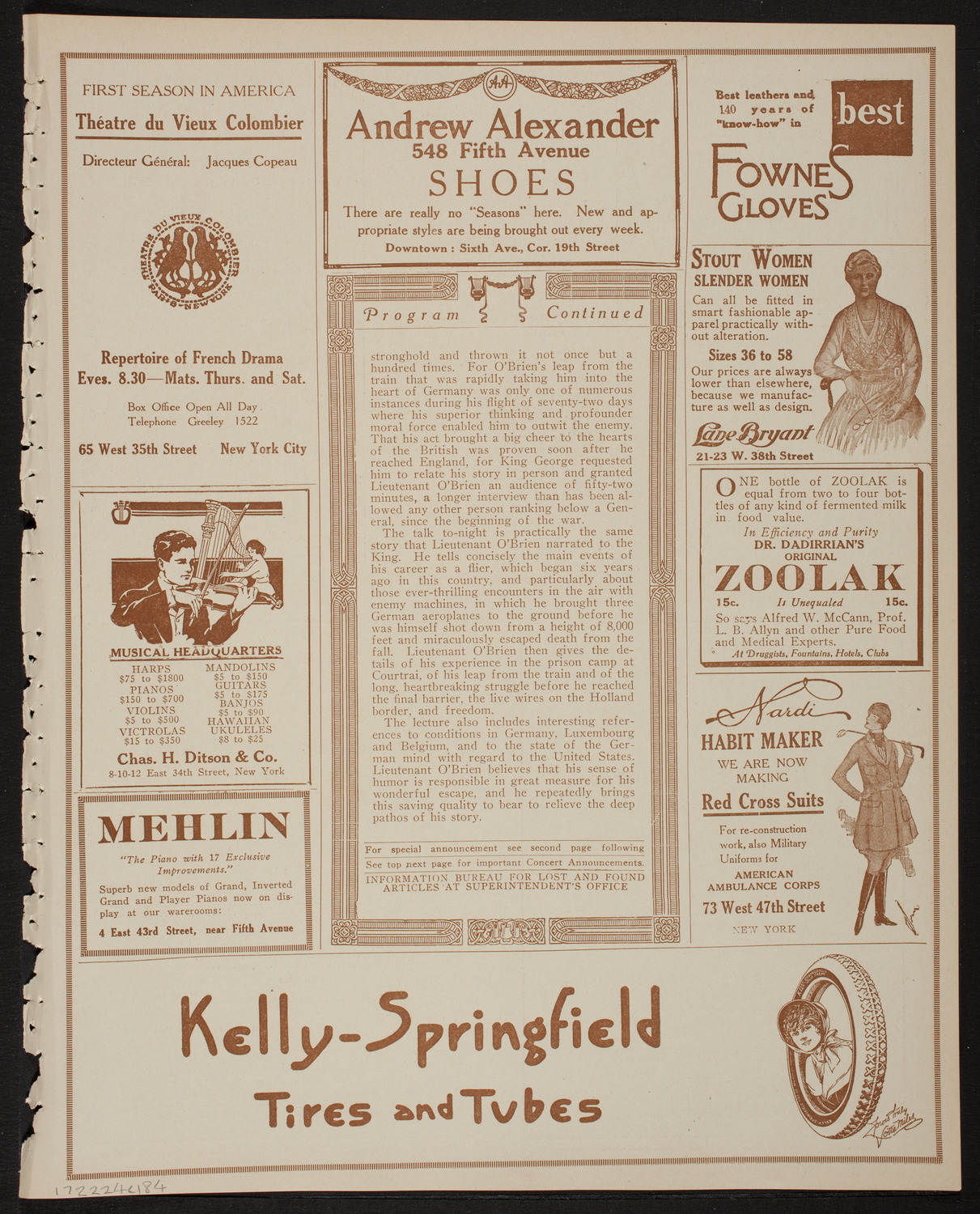 Lecture by Lieutenant Patrick Alva O'Brien, R.F.C, February 24, 1918, program page 7