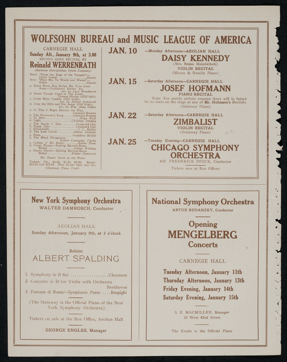 Joseph Schwarz, Baritone, January 3, 1921, program page 8