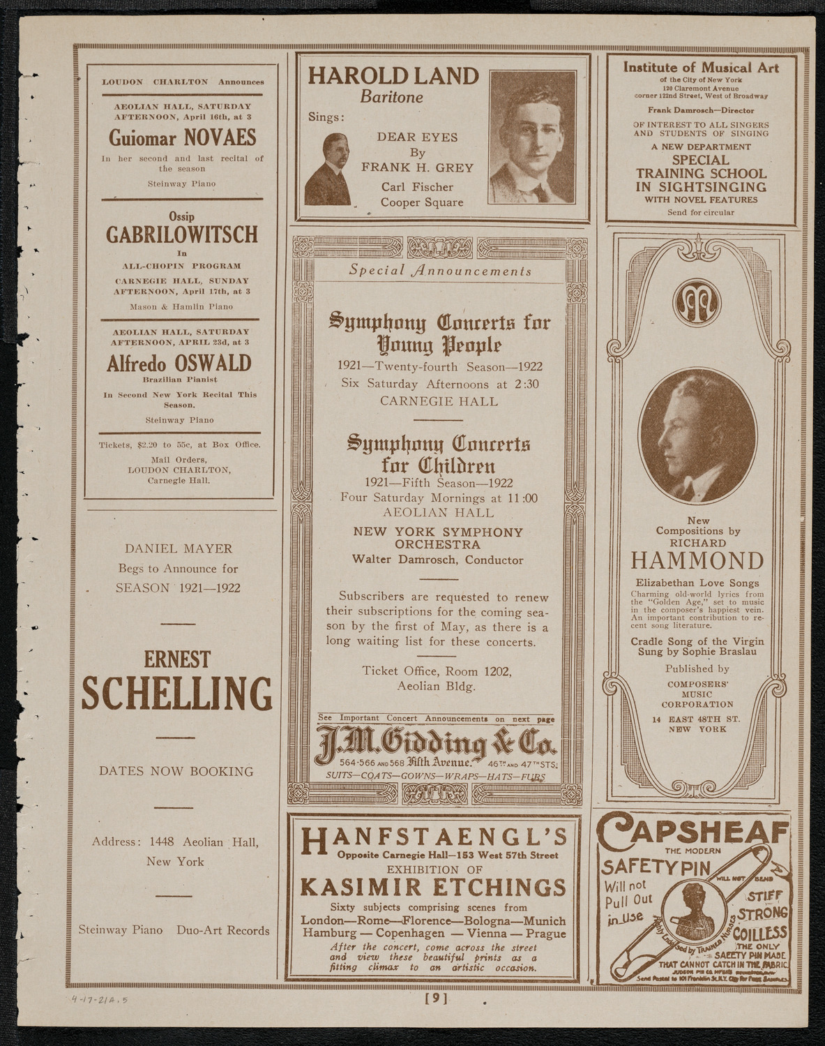 The Irish Musical Society, April 17, 1921, program page 9