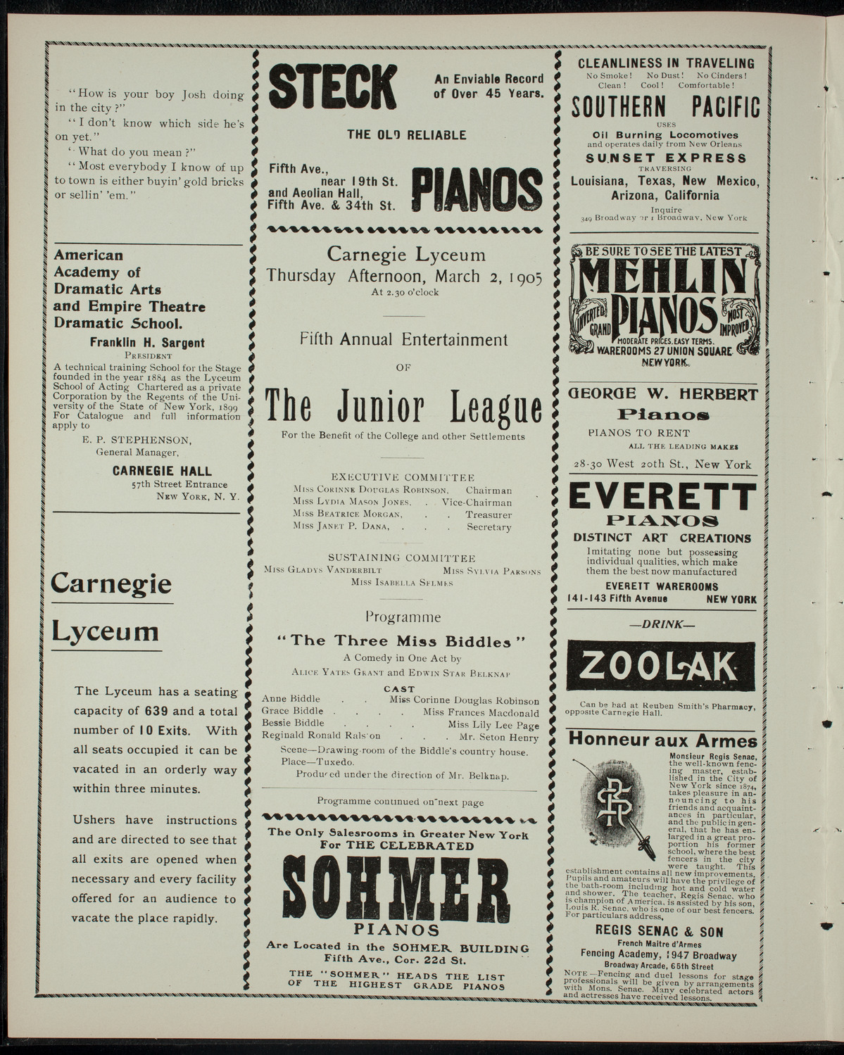 Fifth Annual Entertainment of the Junior League, March 2, 1905, program page 2