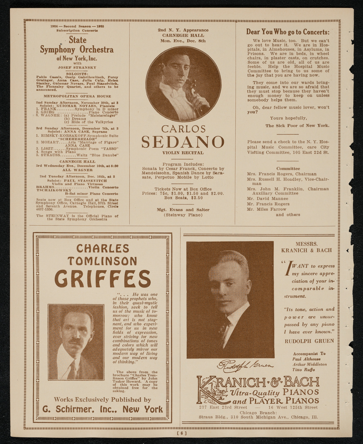 New York Philharmonic, November 29, 1924, program page 6