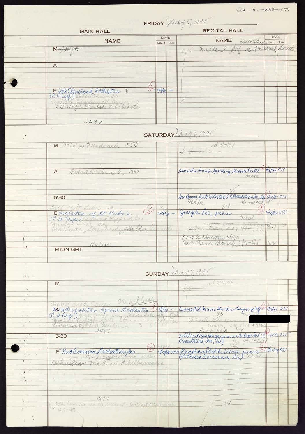 Carnegie Hall Booking Ledger, volume 40, page 75