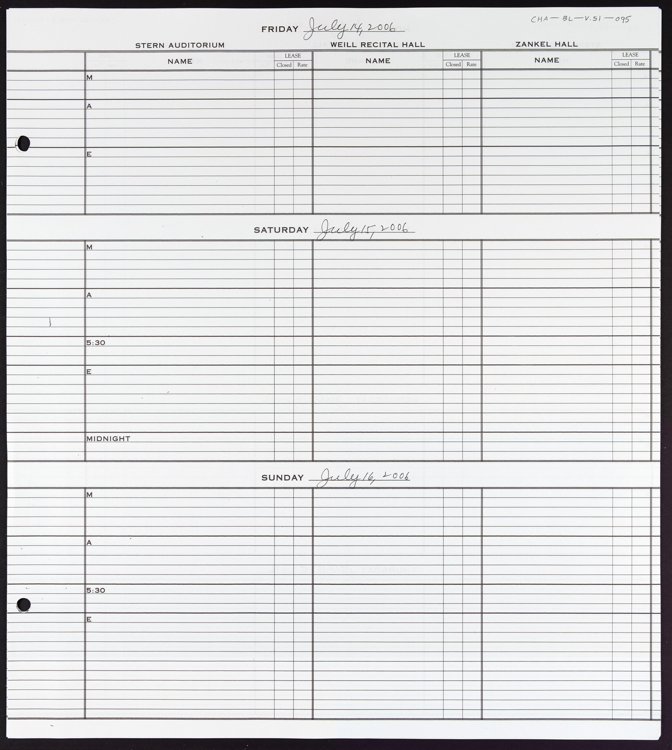 Carnegie Hall Booking Ledger, volume 51, page 95