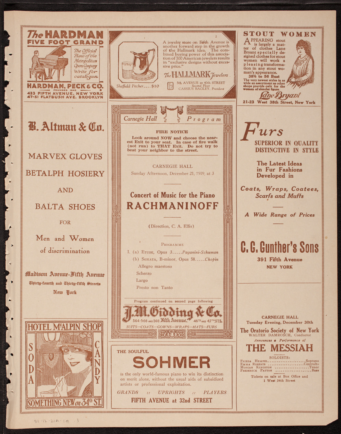 Sergei Rachmaninoff, Piano, December 21, 1919, program page 5