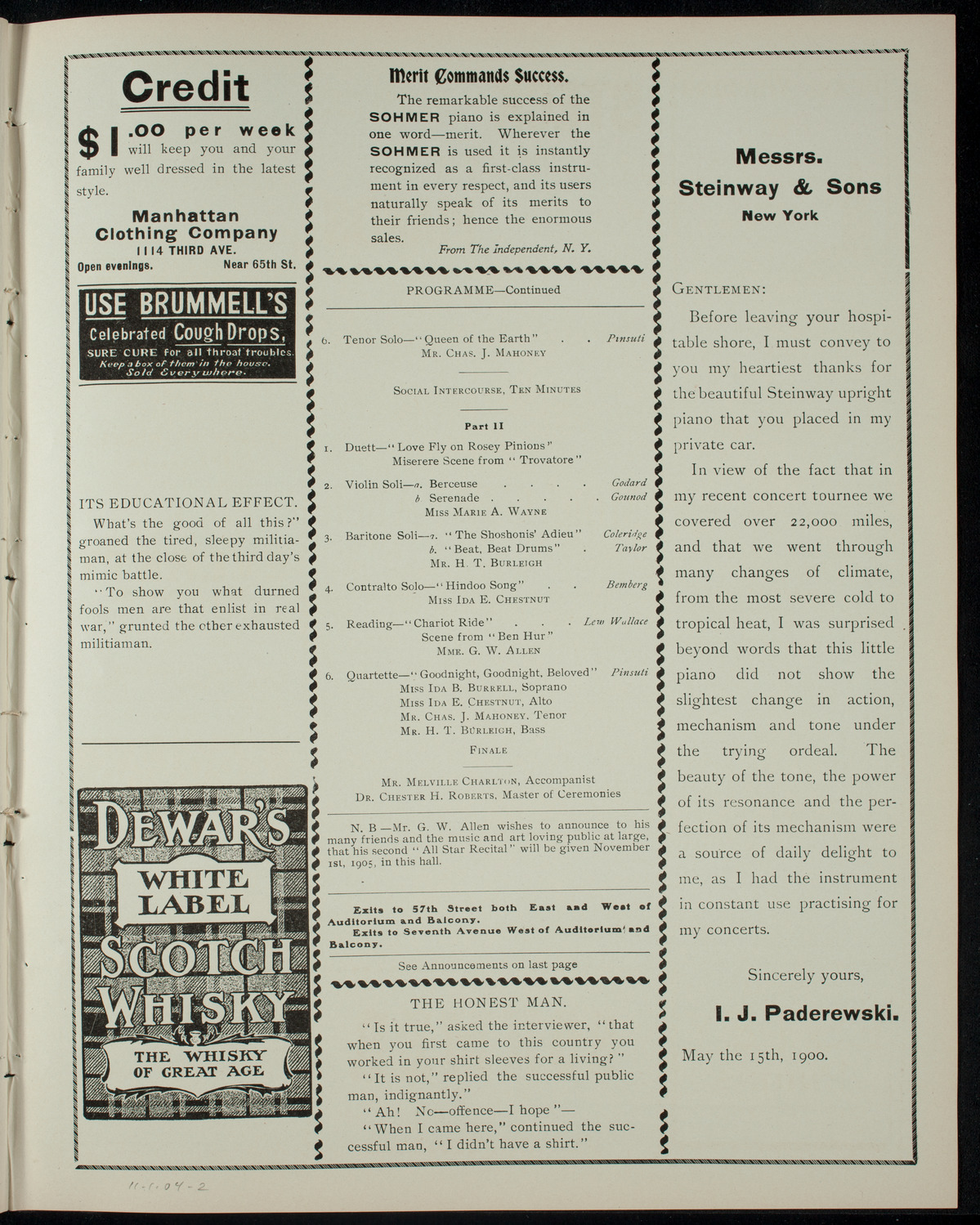 All Star Recital by Mme. G. W. Allen, November 1, 1904, program page 3