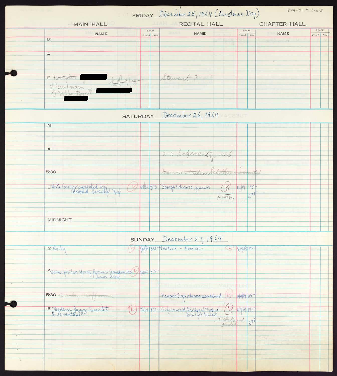 Carnegie Hall Booking Ledger, volume 10, page 35