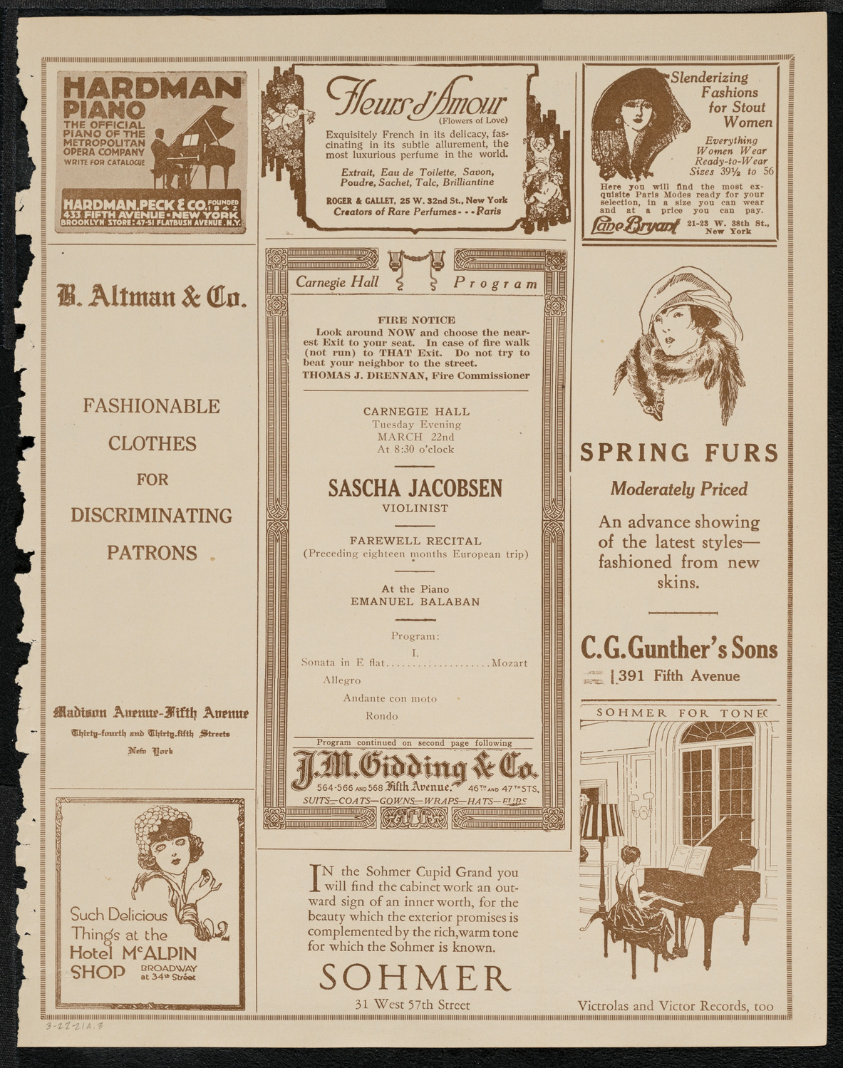 Sascha Jacobsen, Violin, March 22, 1921, program page 5
