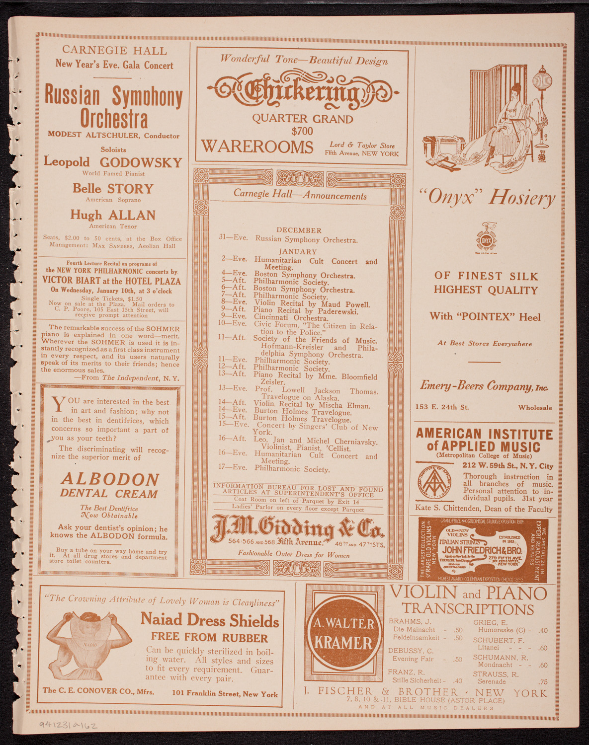 Fritz Kreisler, Violin, December 31, 1916, program page 3