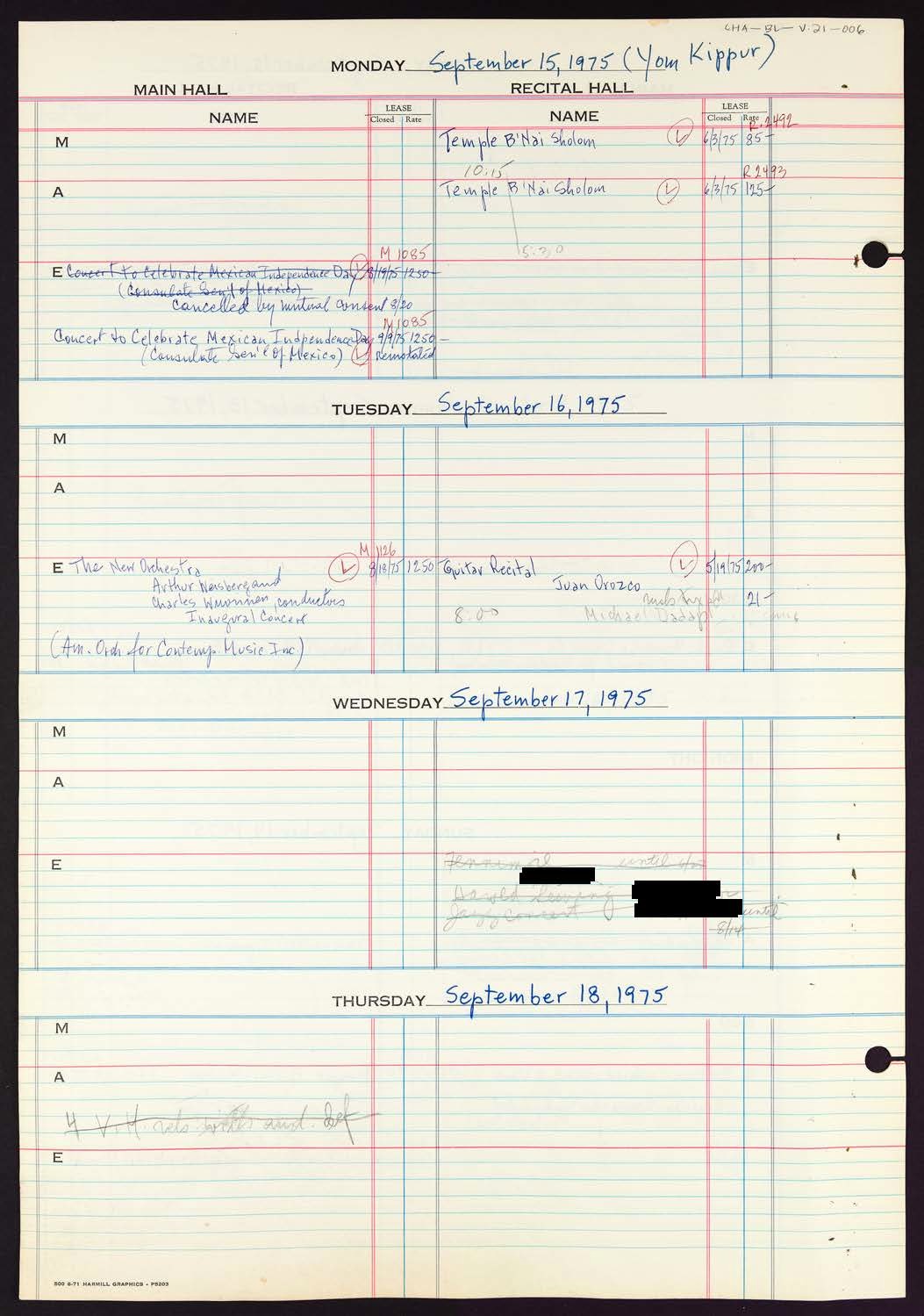 Carnegie Hall Booking Ledger, volume 21, page 6