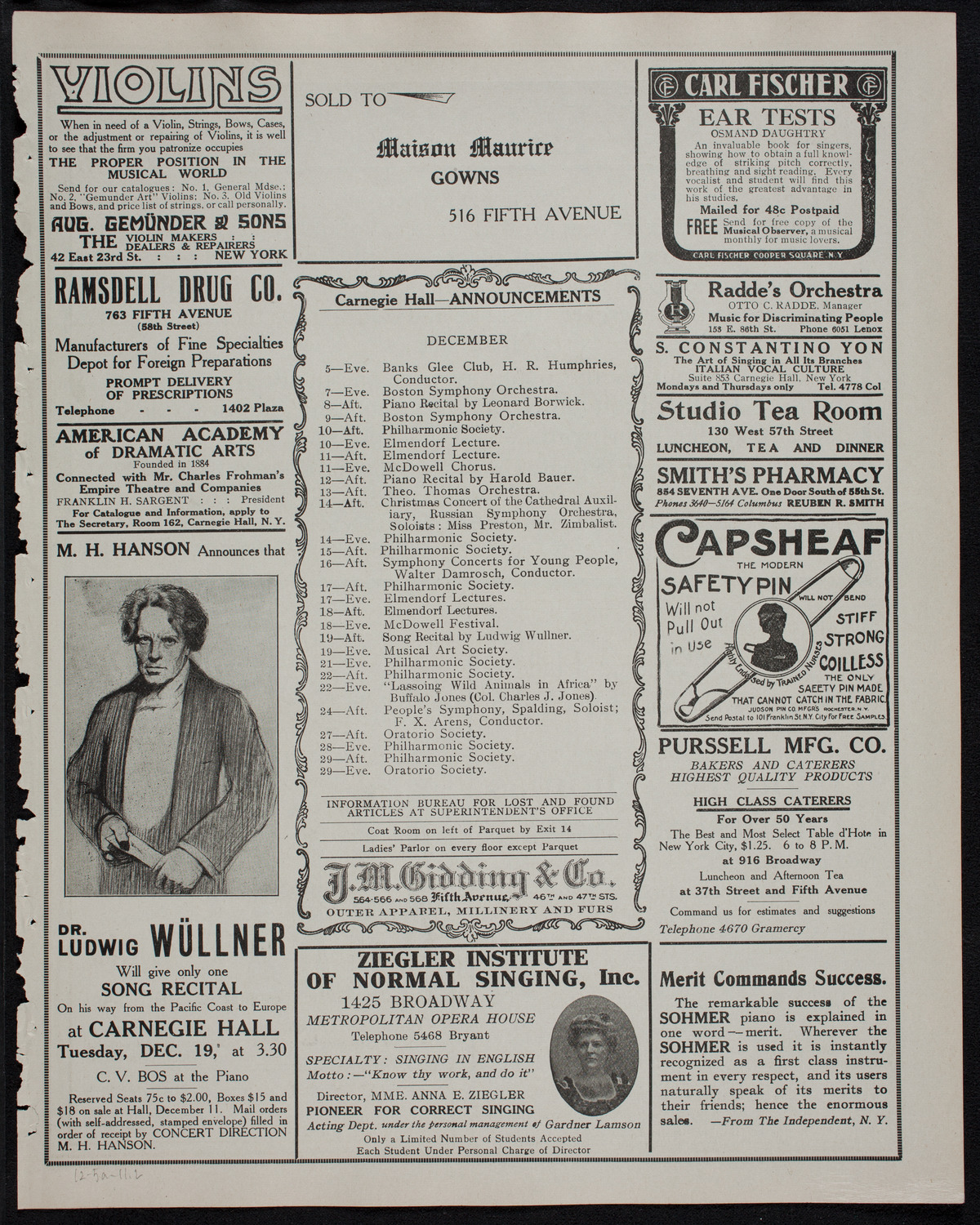 Frances Alda, Soprano, December 5, 1911, program page 3