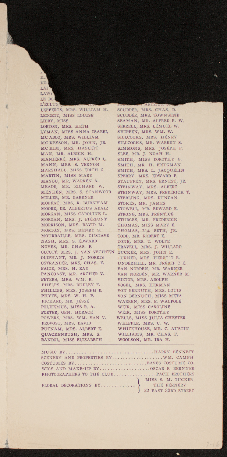 Amateur Comedy Club, December 11, 1912, program page 3