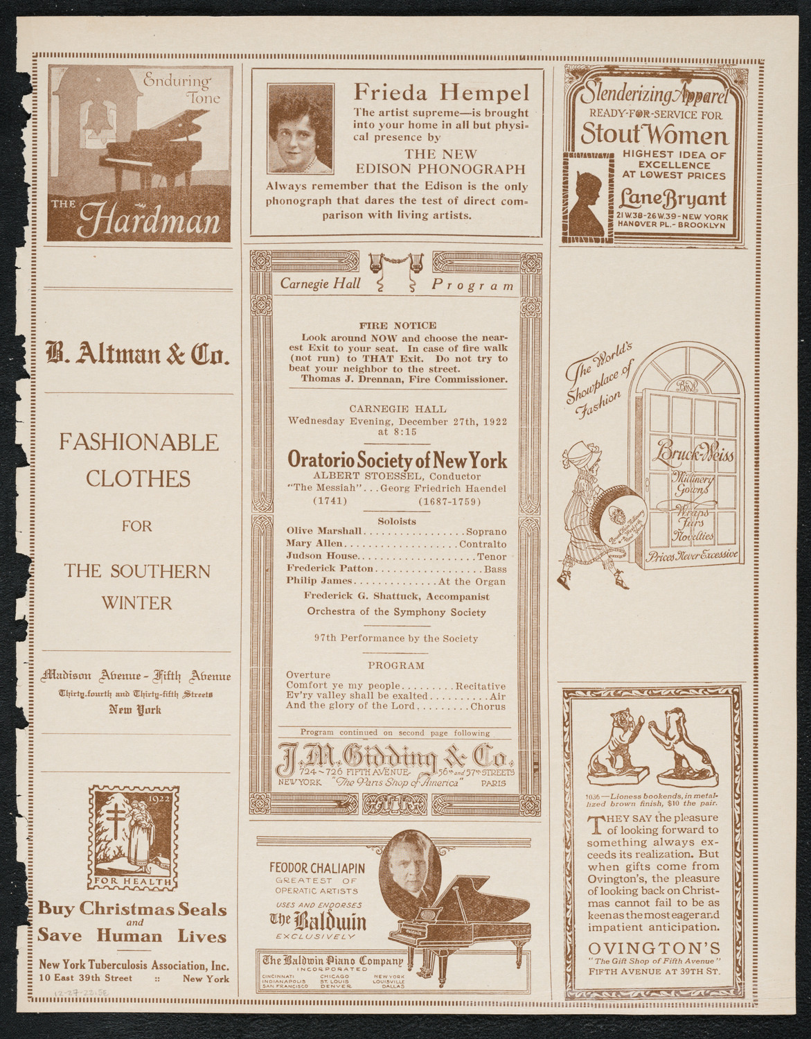 Oratorio Society of New York, December 27, 1922, program page 5