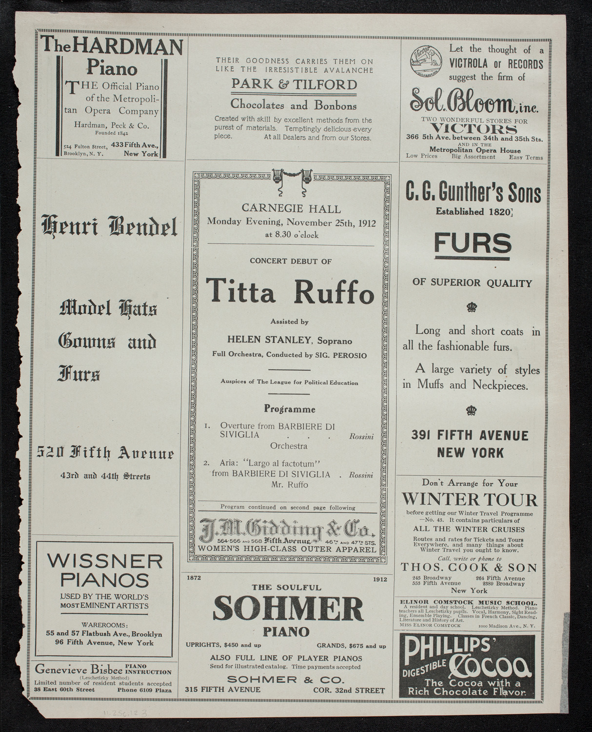 Titta Ruffo with Orchestra, November 25, 1912, program page 5