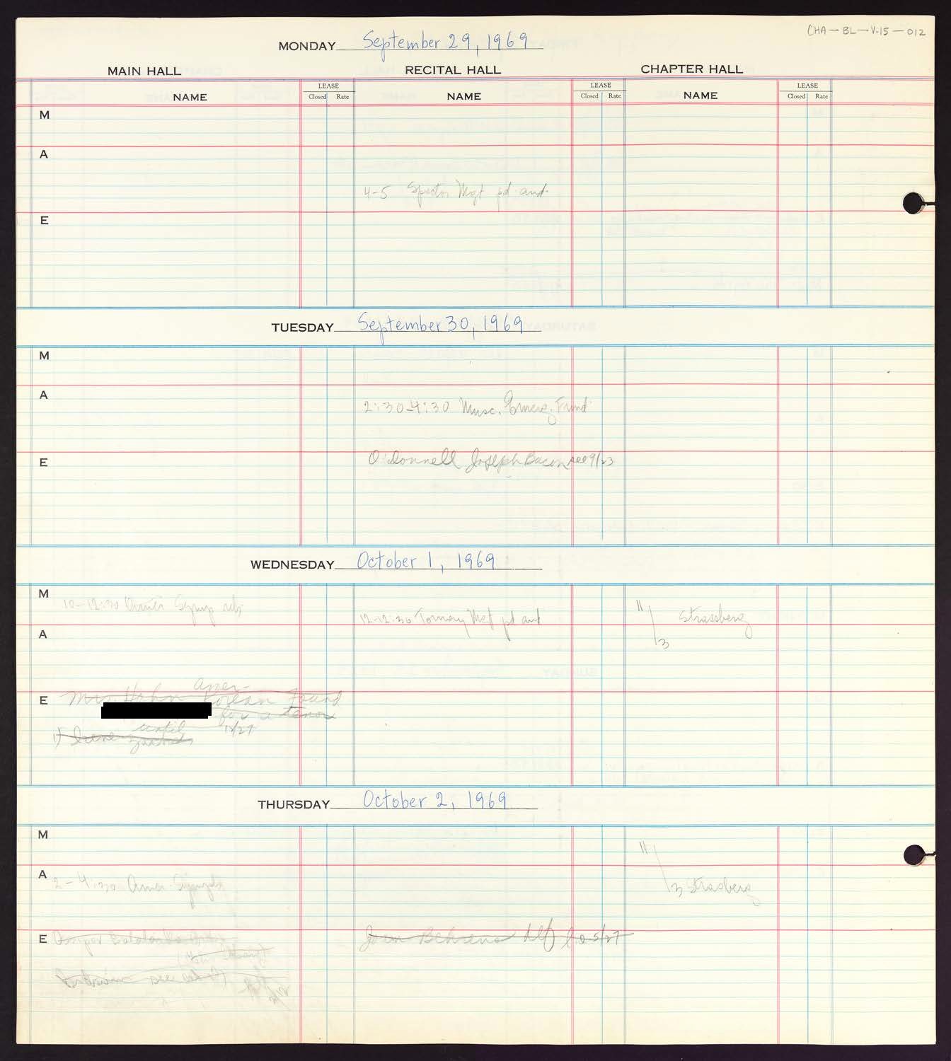 Carnegie Hall Booking Ledger, volume 15, page 12