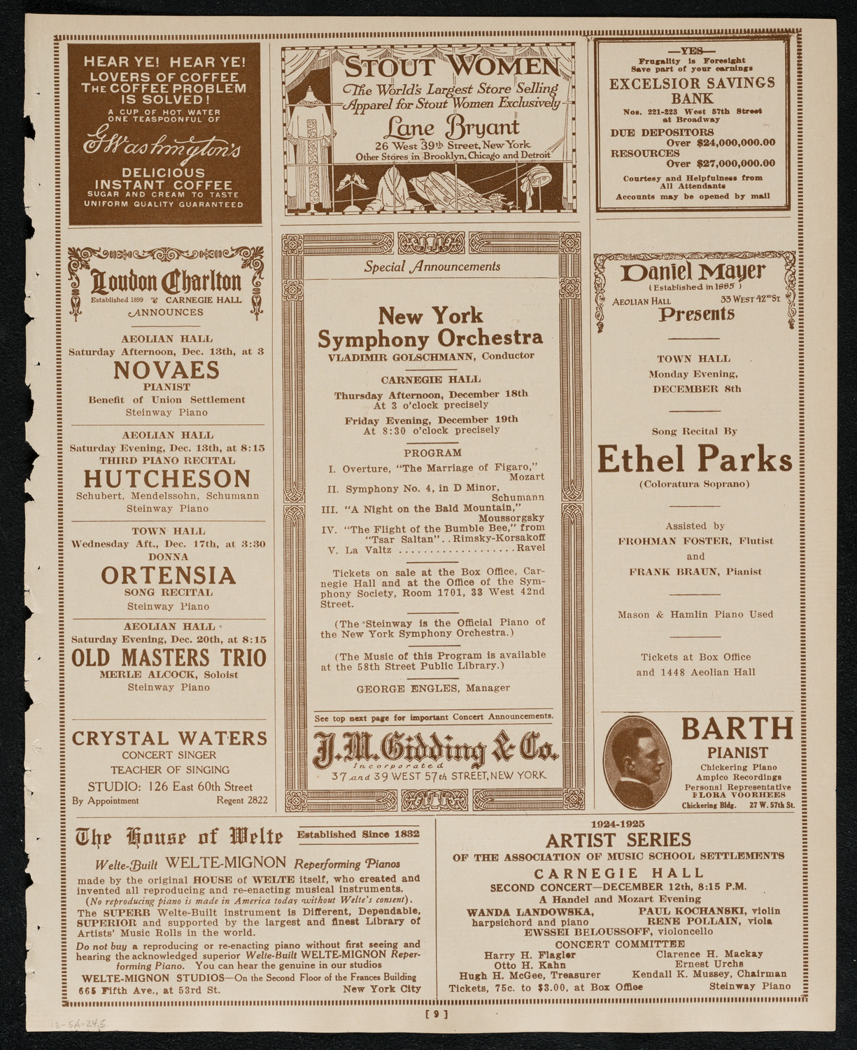 New York Philharmonic, December 5, 1924, program page 9