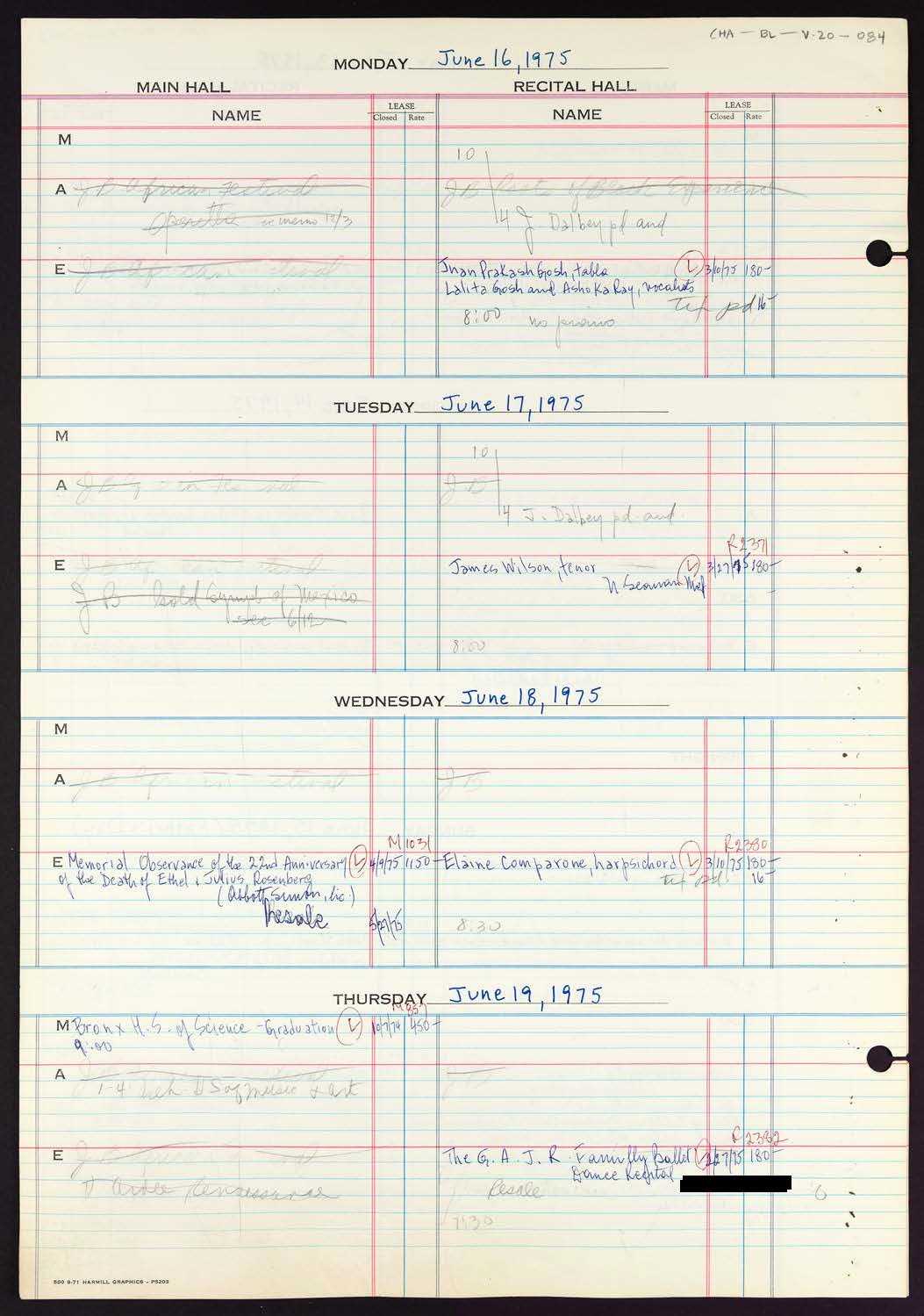 Carnegie Hall Booking Ledger, volume 20, page 84