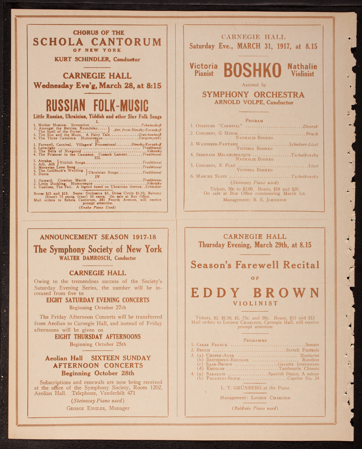 Eugène Ysaÿe, Violin, March 24, 1917, program page 8