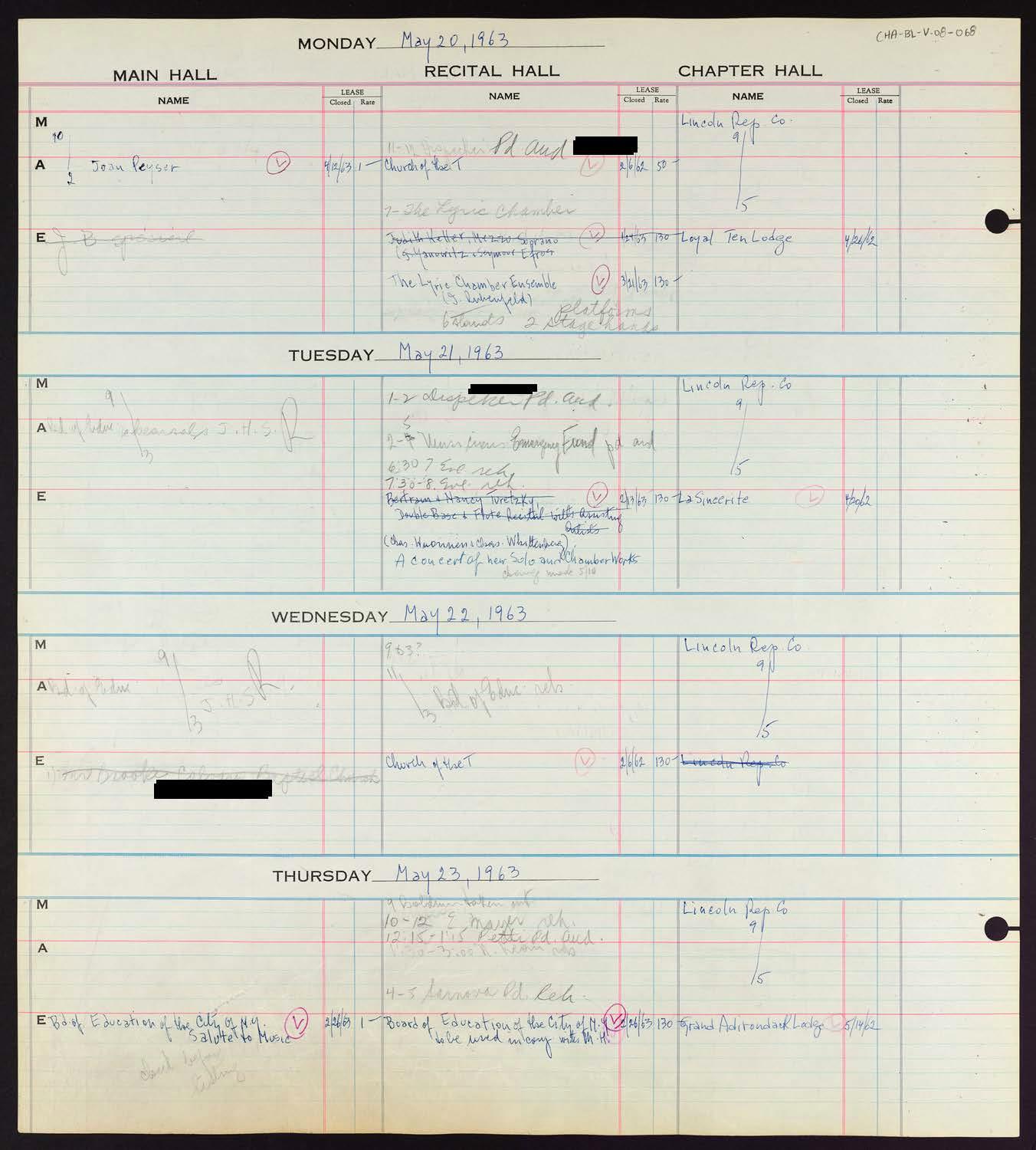 Carnegie Hall Booking Ledger, volume 8, page 68