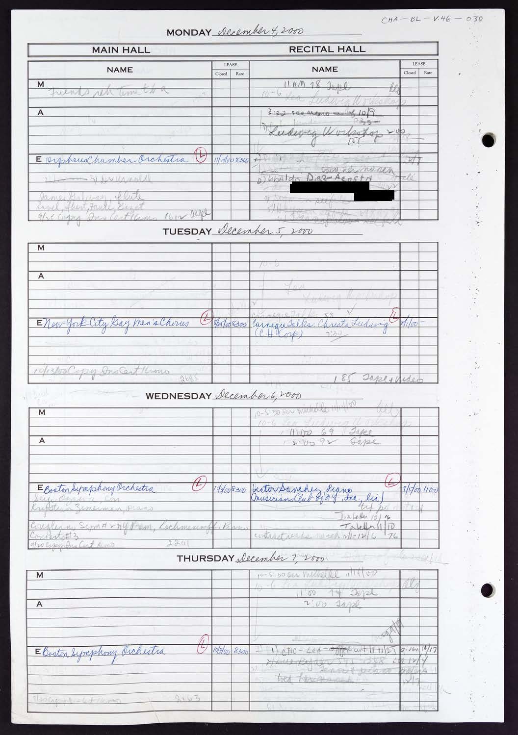 Carnegie Hall Booking Ledger, volume 46, page 30