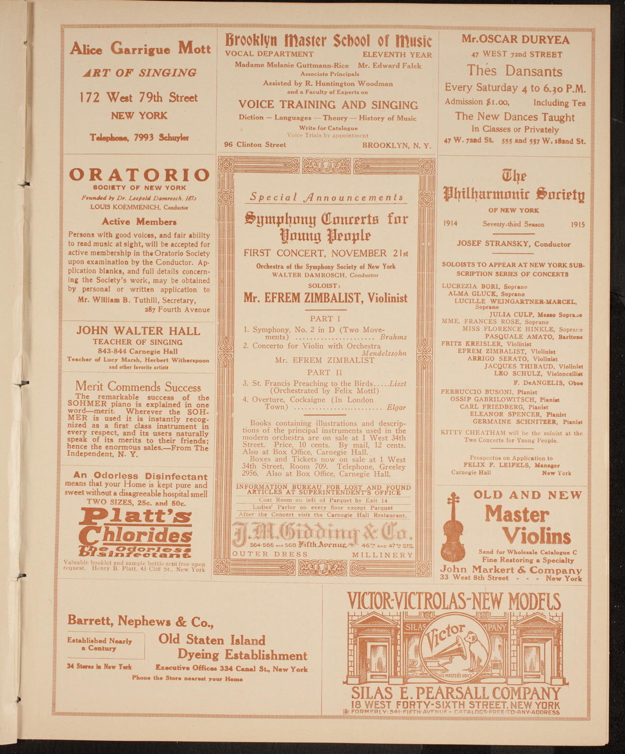 Co-Operative Symphony Orchestra, November 14, 1914, program page 9