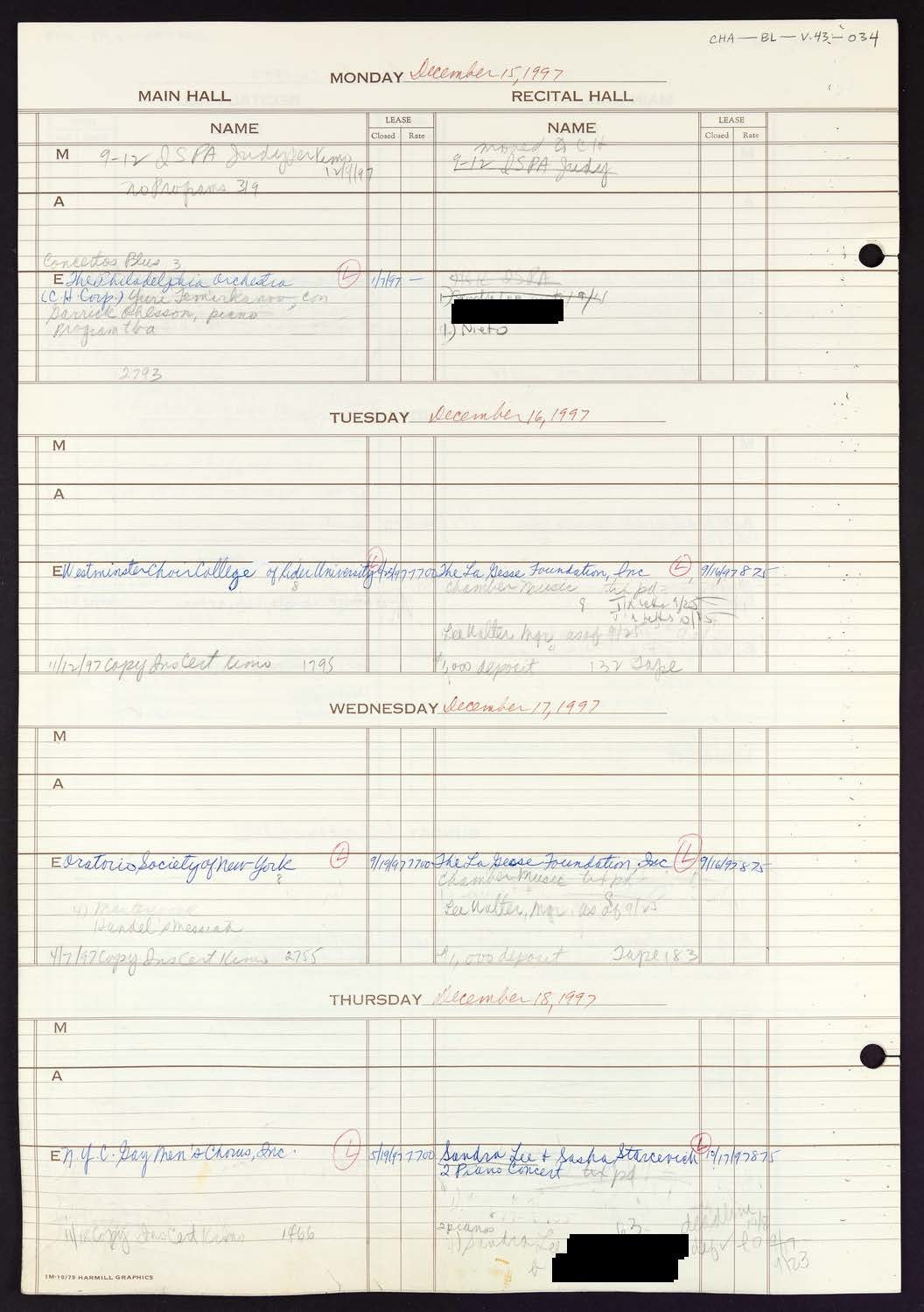 Carnegie Hall Booking Ledger, volume 43, page 34