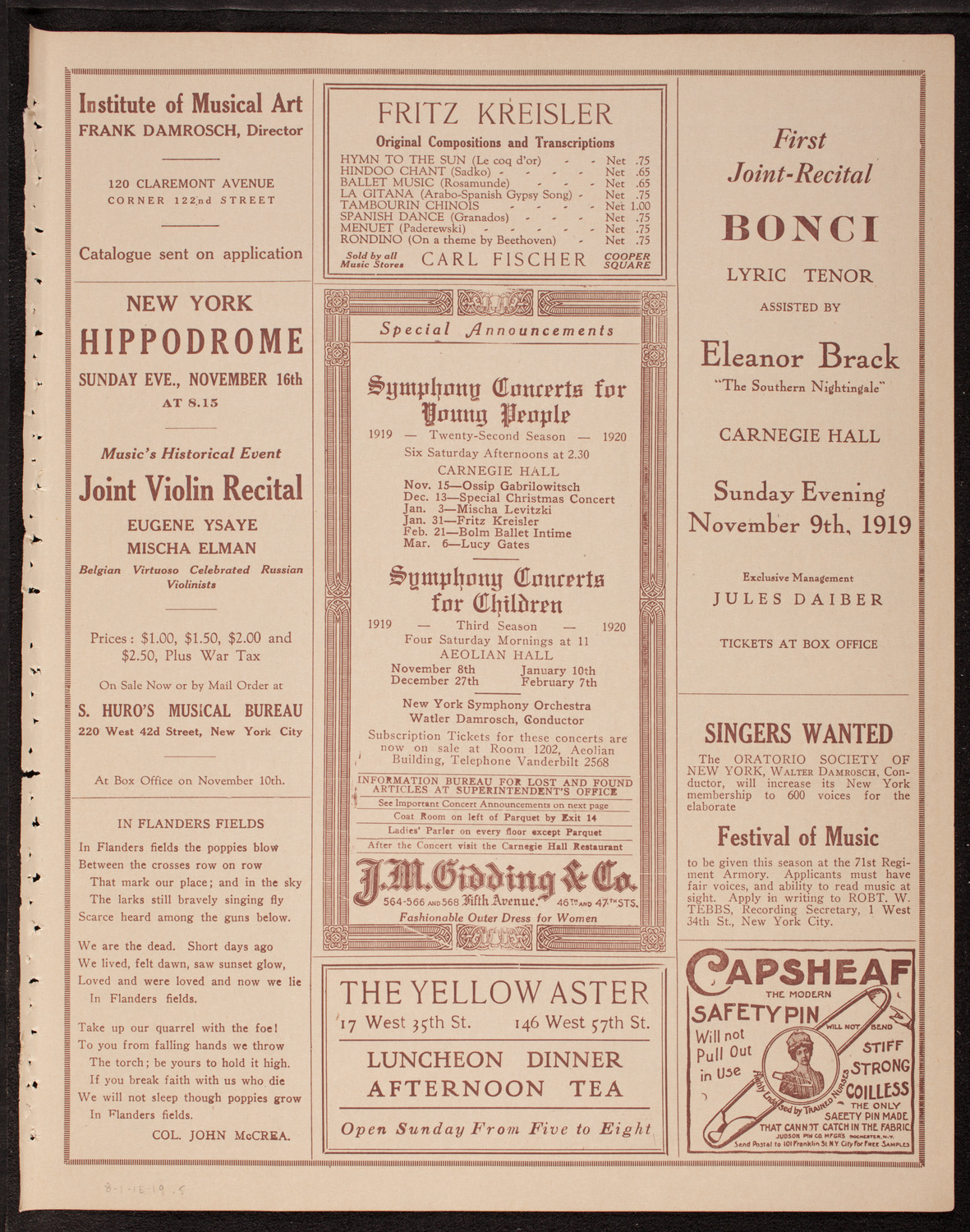 The Famous Palestine Music Ensemble "Zimro", November 1, 1919, program page 9