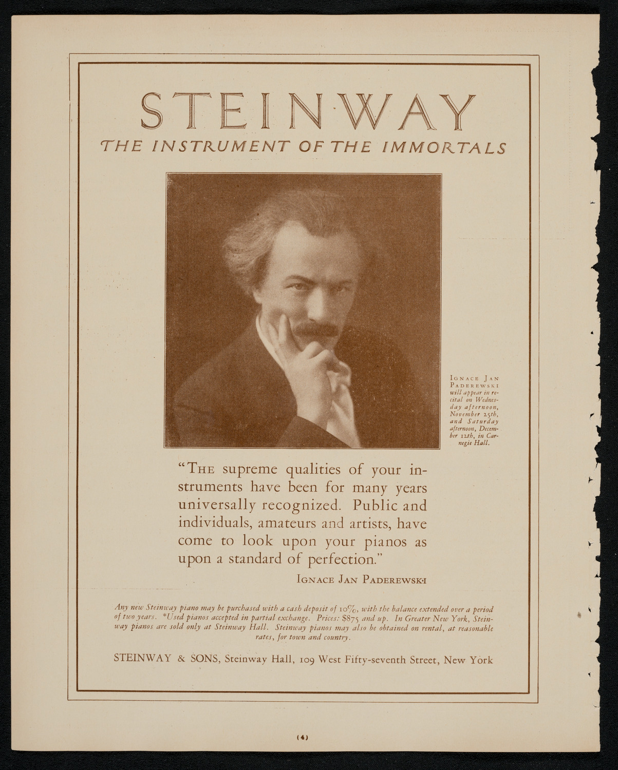 Ignacy Jan Paderewski, Piano, November 25, 1925, program page 4