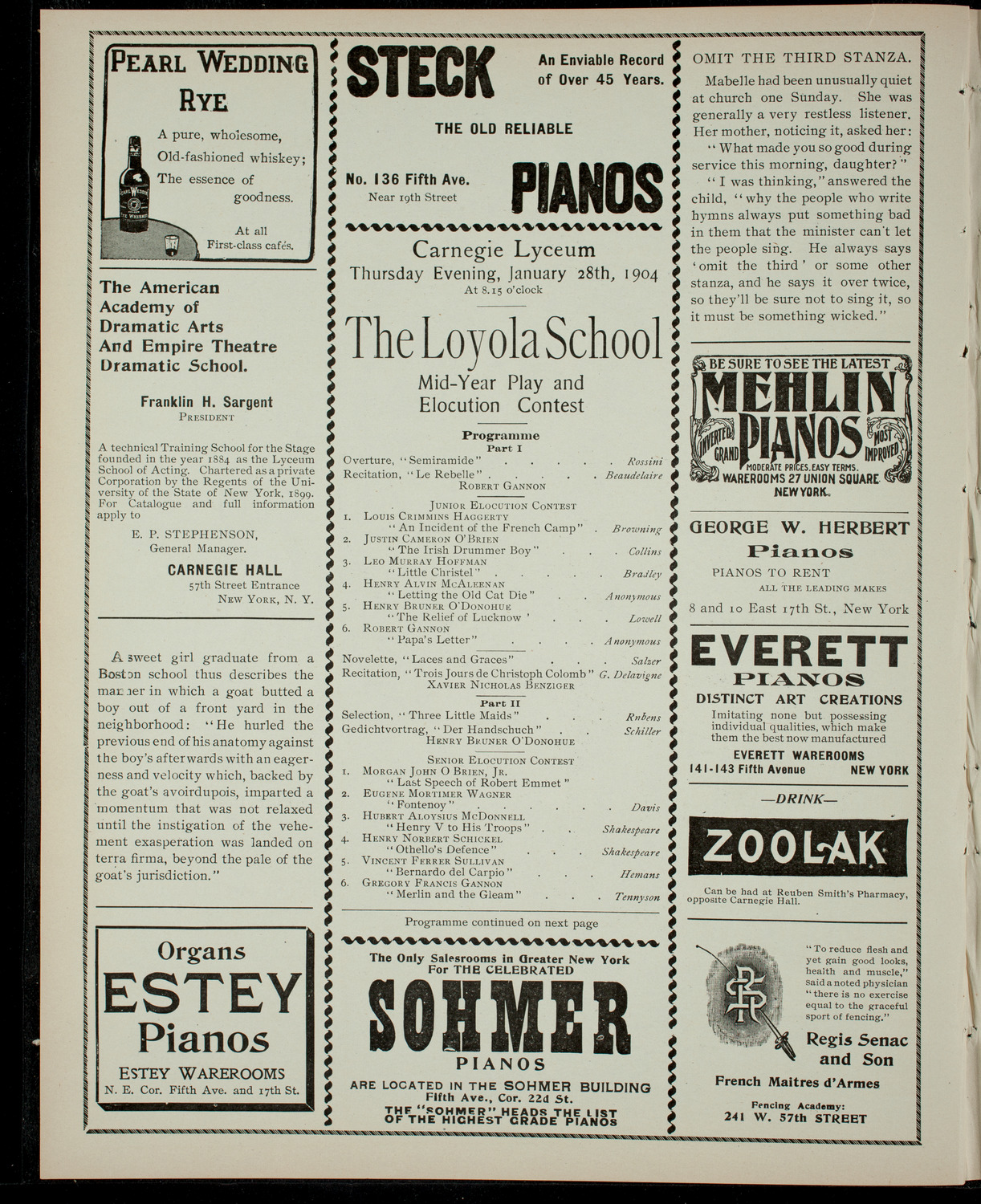 Loyola School Mid-Year Play and Elocution Contest, January 28, 1904, program page 2