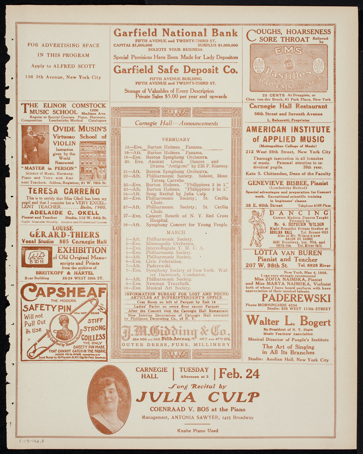 People's Symphony Concert, February 15, 1914, program page 3