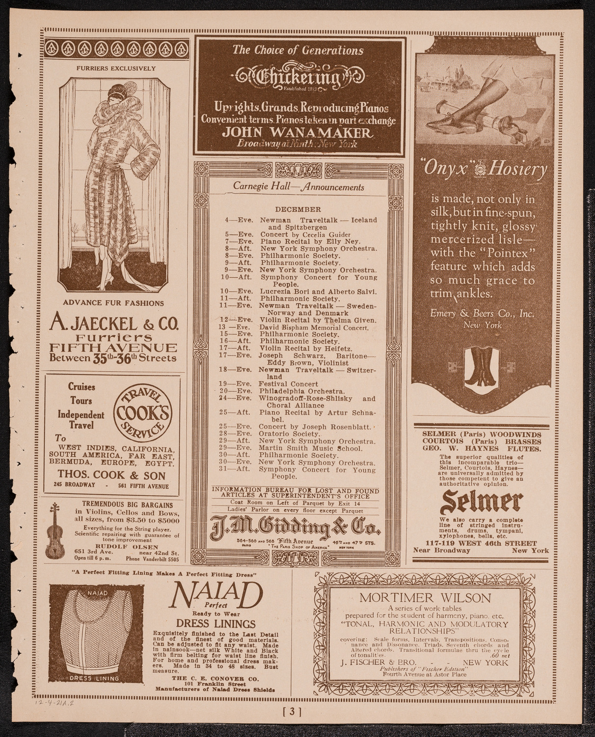 Sergei Rachmaninoff, Piano, December 4, 1921, program page 3