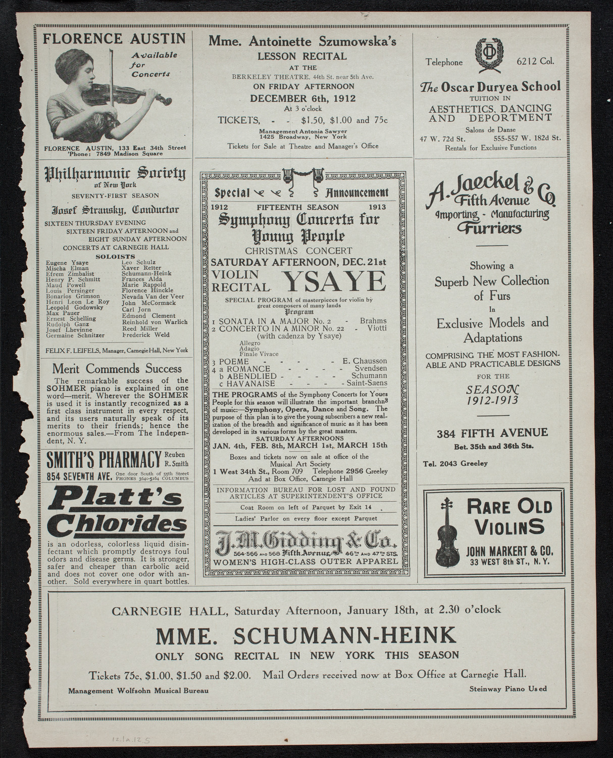 New York Philharmonic, December 1, 1912, program page 9
