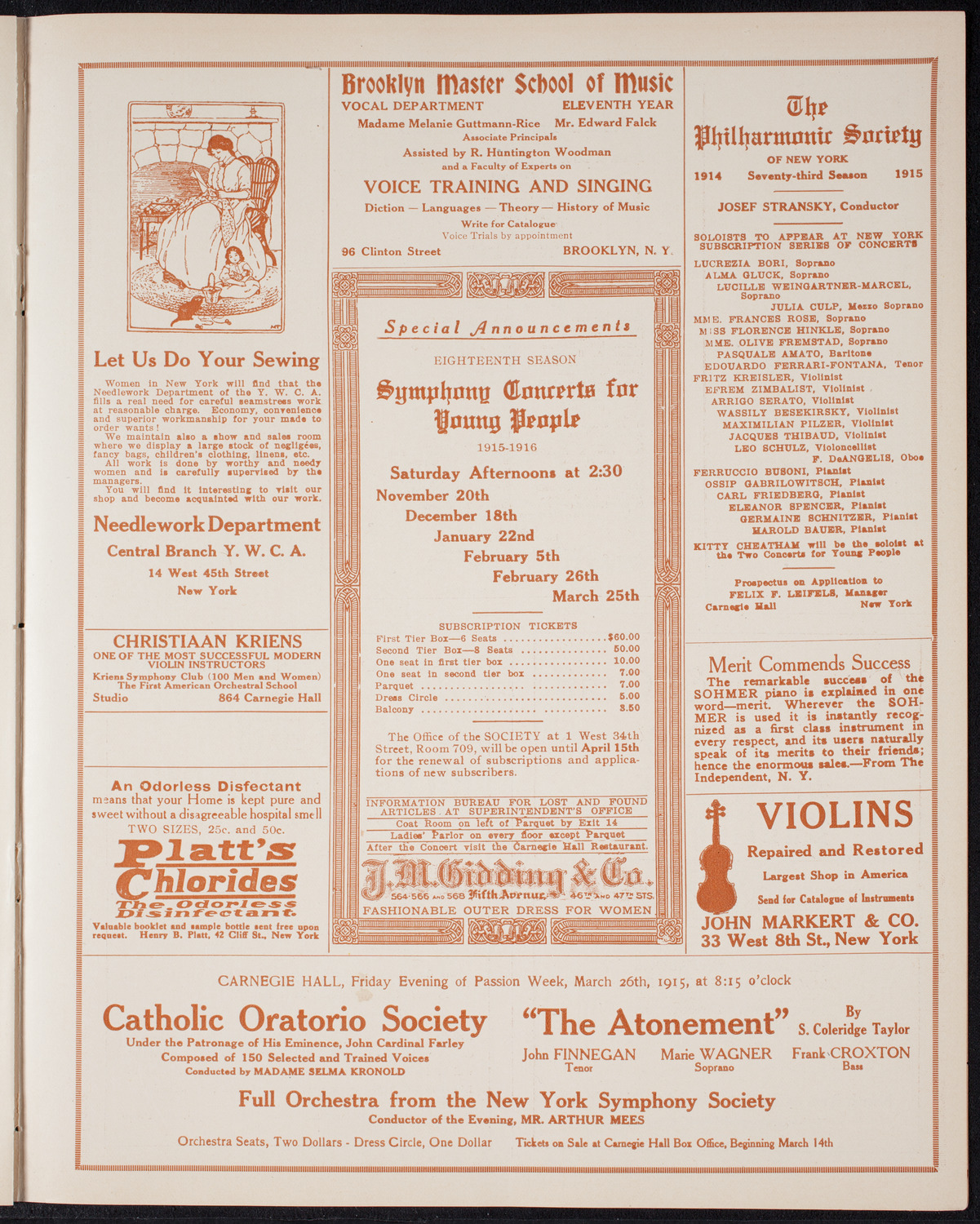 New York Philharmonic, March 25, 1915, program page 9