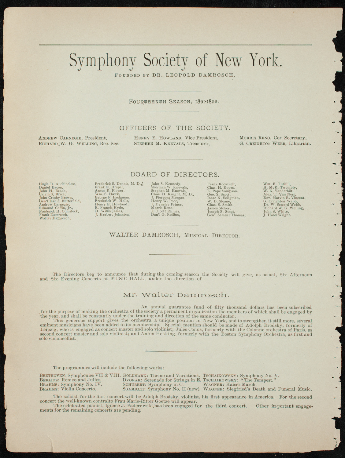 Beethoven String Quartette, November 19, 1891, program page 2