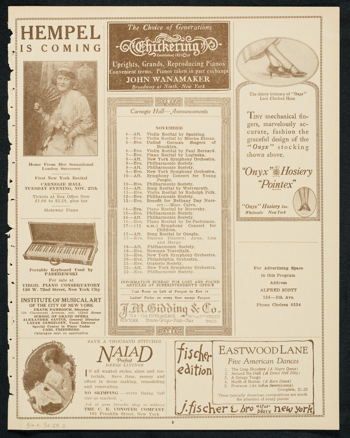 Duncan Dancers, November 3, 1923, program page 3