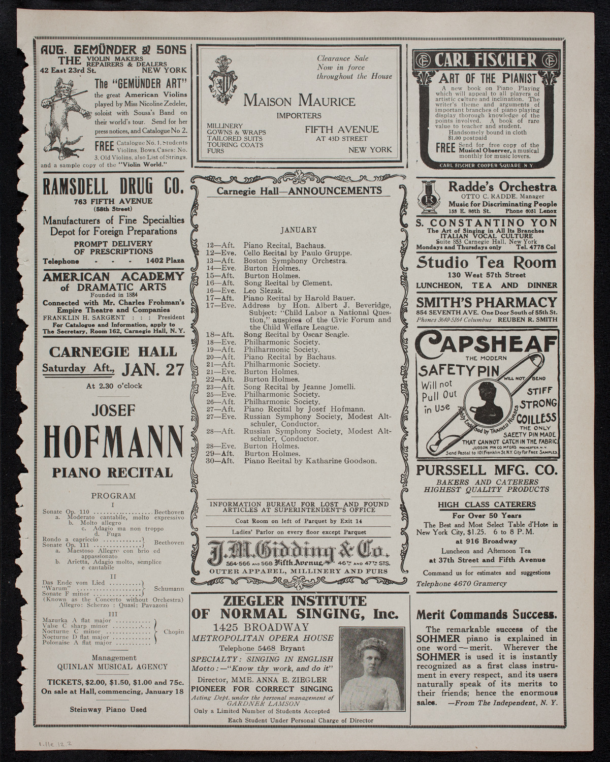 Boston Symphony Orchestra, January 11, 1912, program page 3