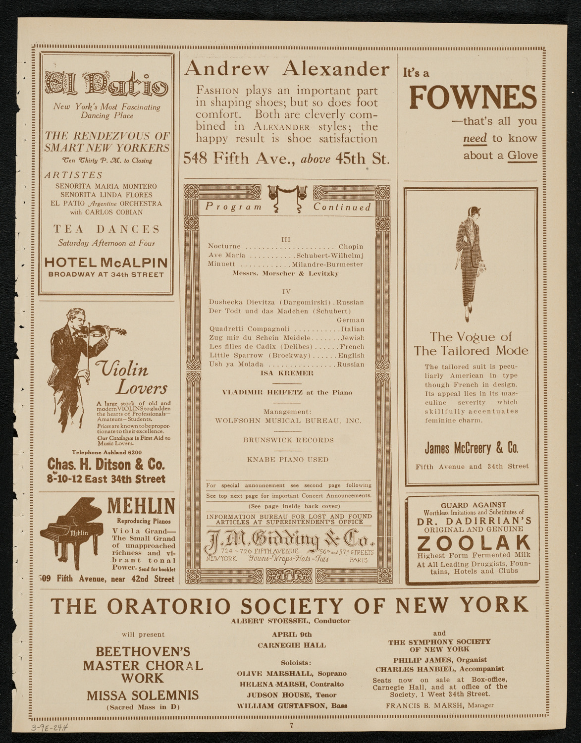 Isa Kremer, Soprano, March 9, 1924, program page 7