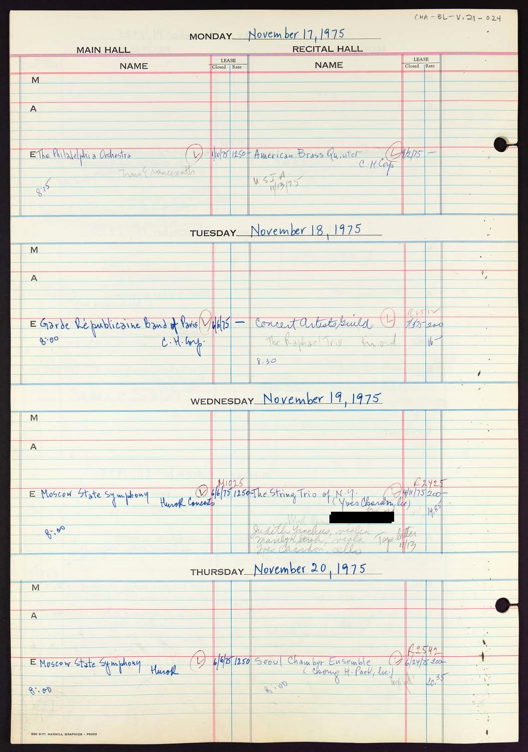 Carnegie Hall Booking Ledger, volume 21, page 24