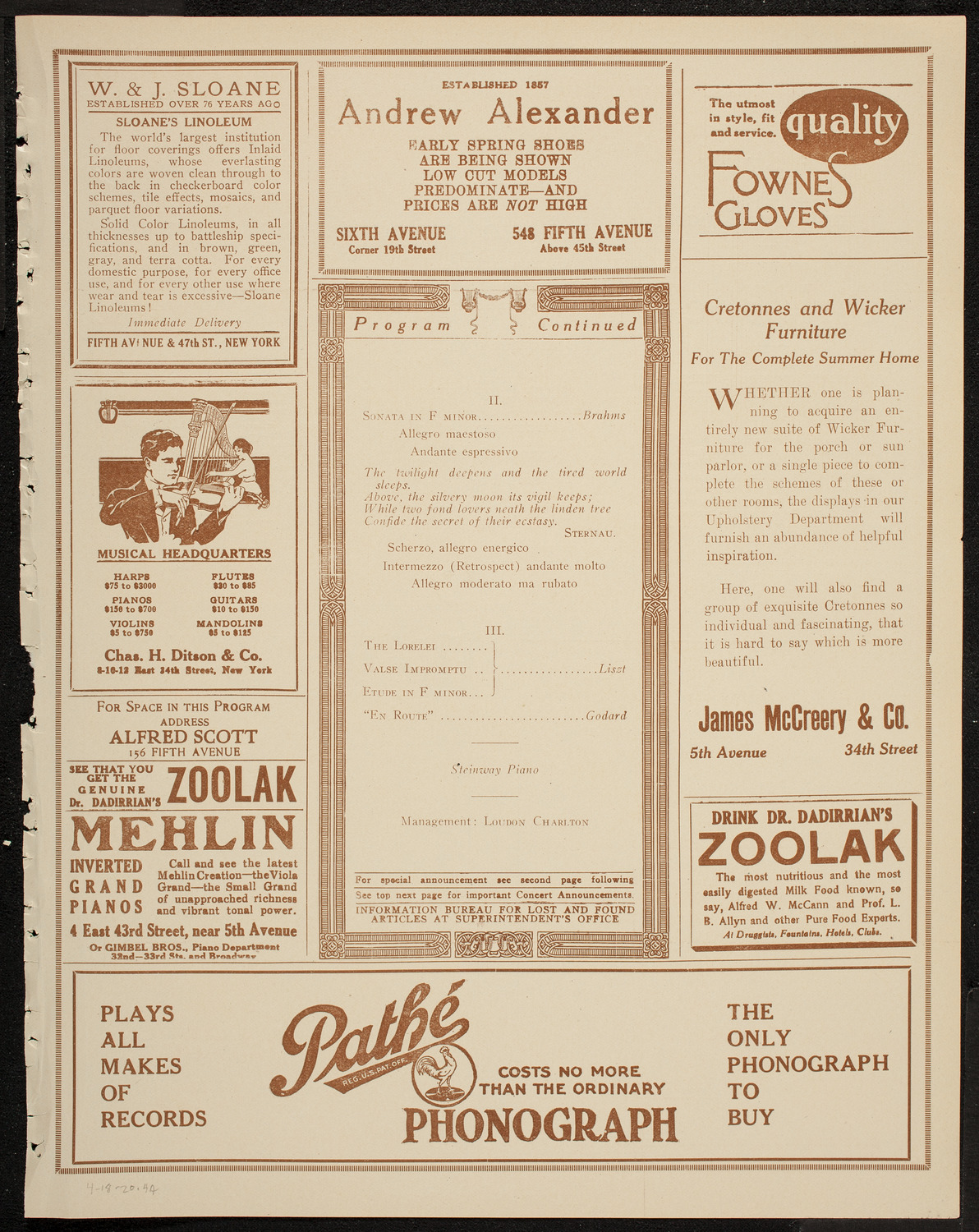 Josef Lhévinne, Piano, April 18, 1920, program page 7
