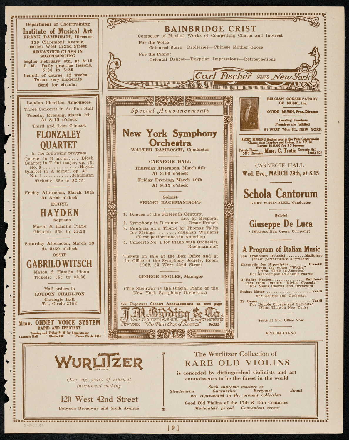 Jascha Heifetz, Violin, March 5, 1922, program page 9