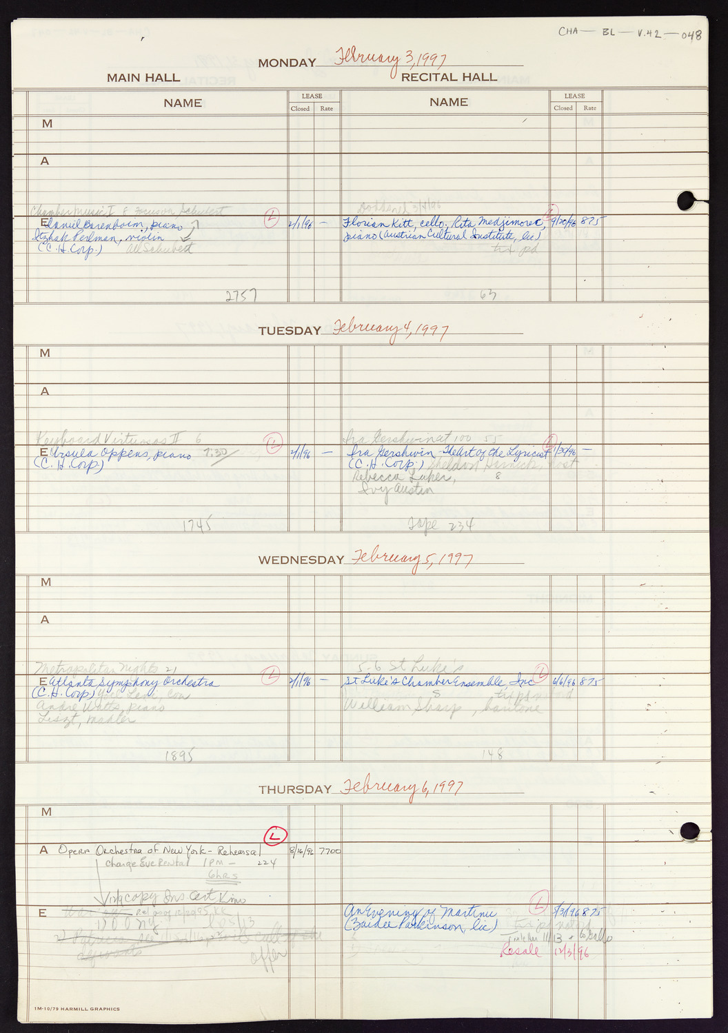 Carnegie Hall Booking Ledger, volume 42, page 48