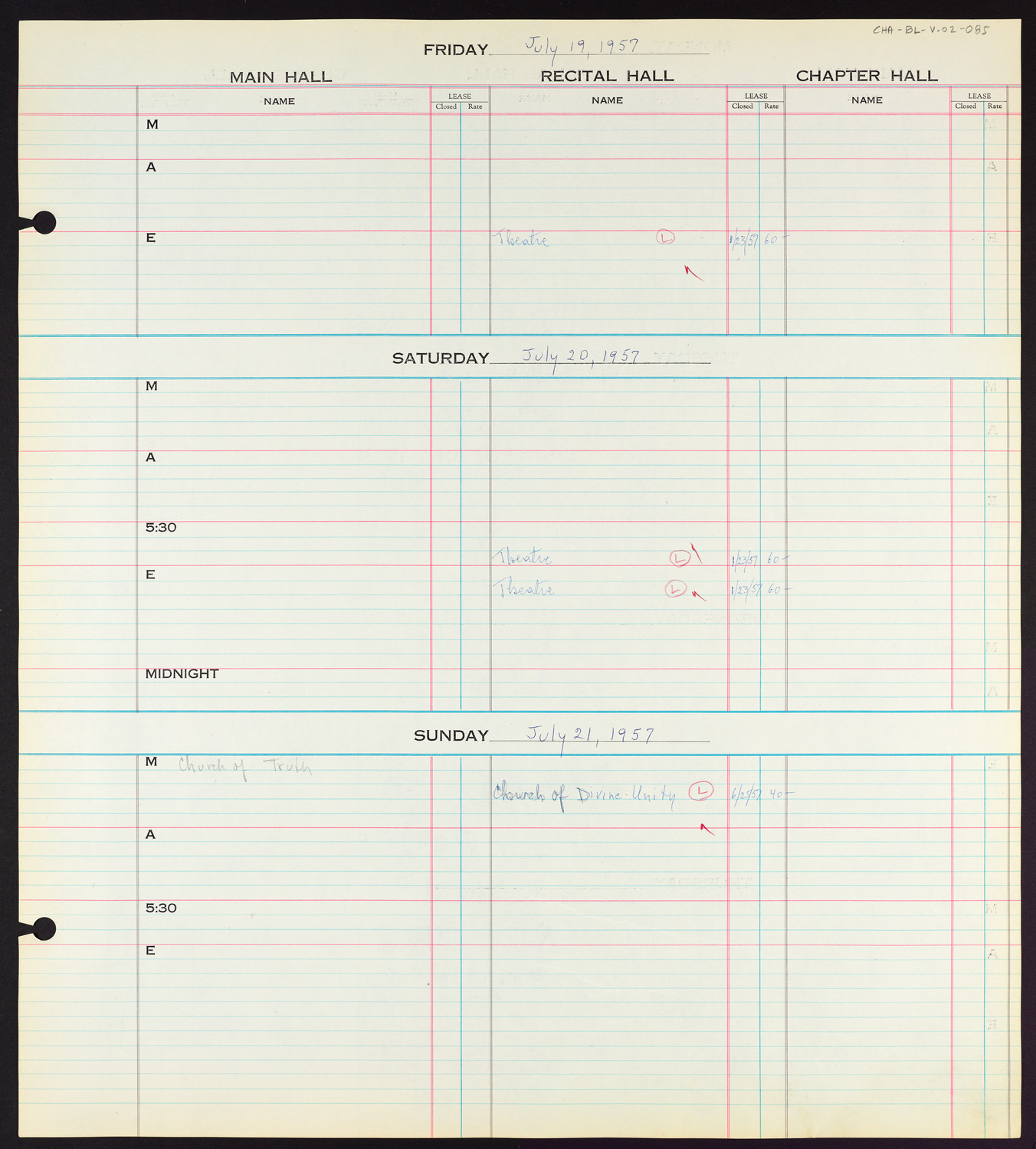 Carnegie Hall Booking Ledger, volume 2, page 85
